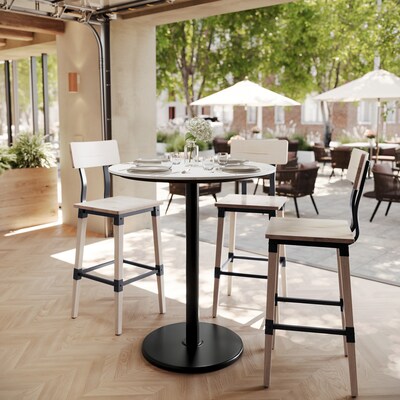 Flash Furniture Acadia 36 Round Wooden Dining Table with Round Base, White Faux Marble/Black Base (STRD36WMATR24B)