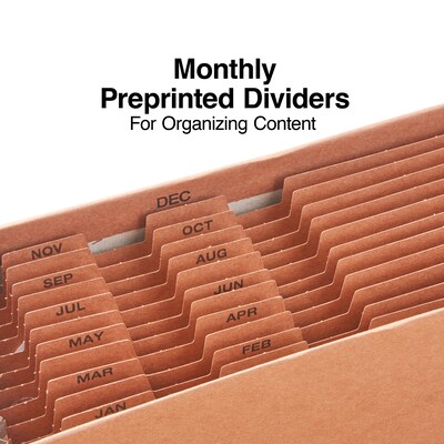 Staples Heavy Duty Reinforced Accordion File, Monthly Index, 12-Pocket, Letter Size, Brown (595369)