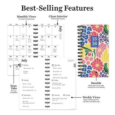 2025-2026 TF Publishing Floral Medley 3.5" x 6.5" Academic Year Weekly & Monthly Planner, Paperboard Cover, Multicolored