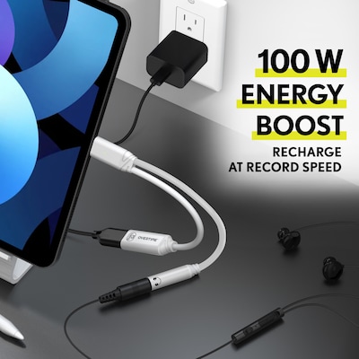 Overtime USB-C to USB-C & 3.5mm Audio and 100W Charging Splitter Adapter, White (OADCTC35WH)