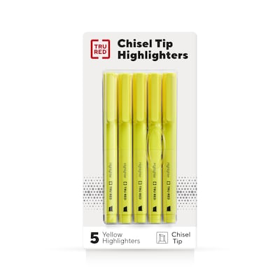 TRU RED™ Pocket Stick Highlighter with Grip, Chisel Tip, Yellow, 5/Pack (TR54578)