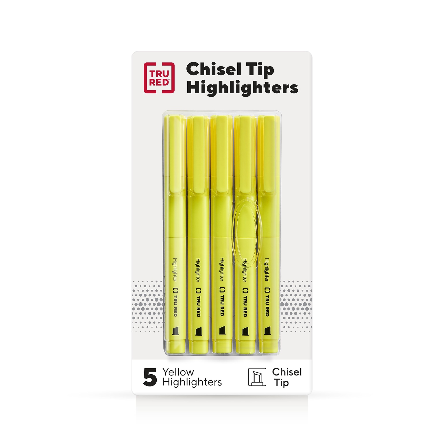 TRU RED™ Pocket Stick Highlighter with Grip, Chisel Tip, Yellow, 5/Pack (TR54578)