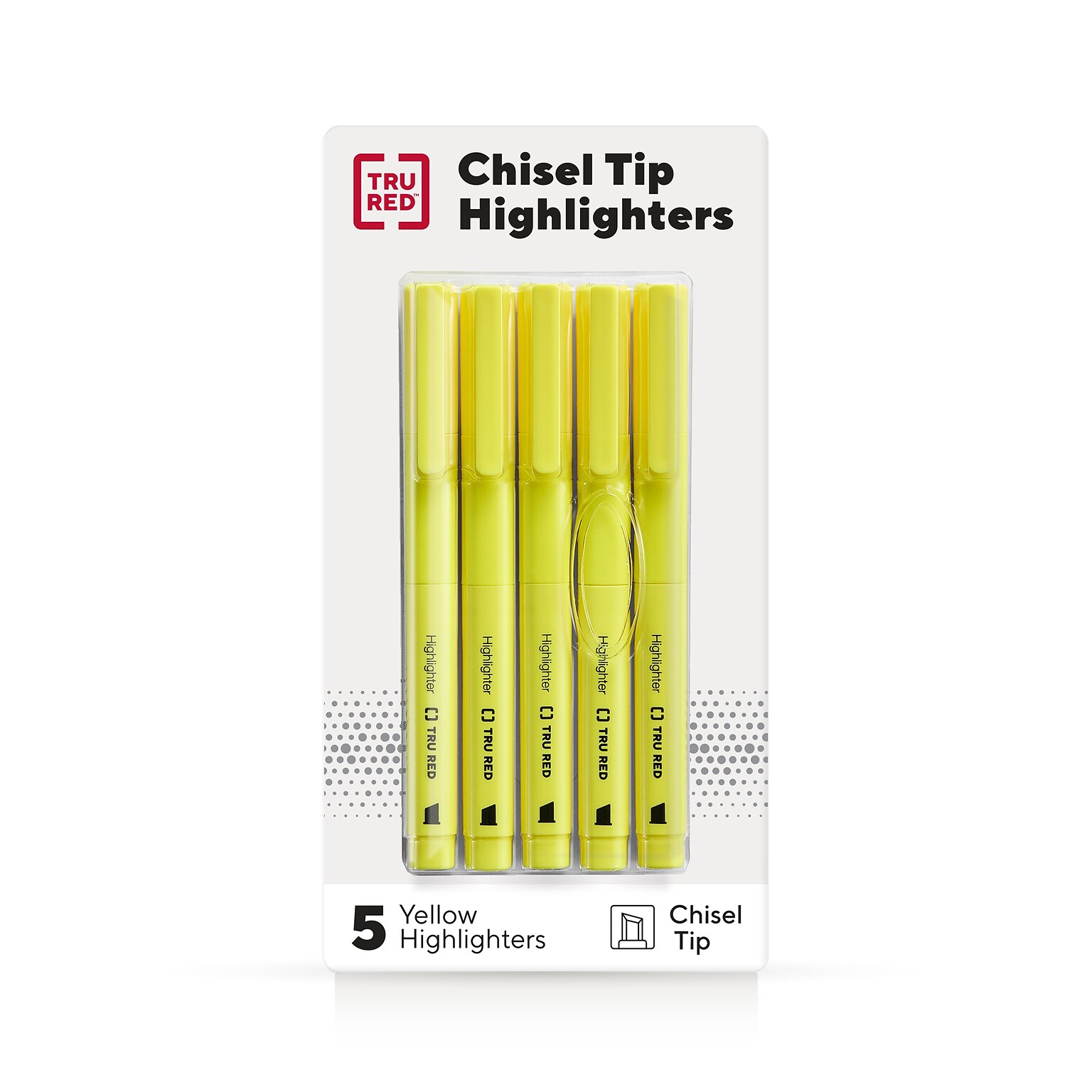 TRU RED™ Pocket Stick Highlighter with Grip, Chisel Tip, Yellow, 5/Pack (TR54578)