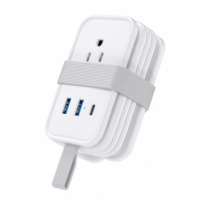 Uncaged Ergonomics Travel Power Strip with USB-C, 3 AC, 2 USB-C (20W), 1 USB-A, 3.4 ft Cord, White