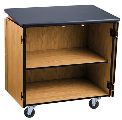 NPS®  36"H Mobile Science Cabinet With Adjustable Height Shelf, High Black Top/Light Oak Frame (MSC24361)