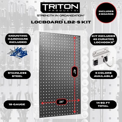 Triton Products LocBoard Stainless Steel Pegboards with 45 pc. LocHook Assortment (LB2-SKit)