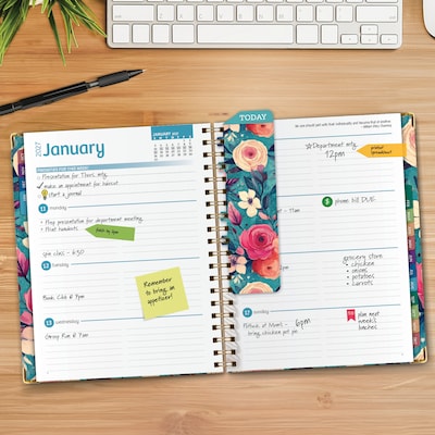 2027 Excello Brands 9 x 11 Weekly & Monthly Standard Planner, Paperboard Cover, Teal Floral (FSHN-CY27-8511-17)