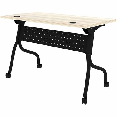 Lorell 48"W x 23.6"D Foldable Flip-Up Training Table, Melamine, With Wheels, Modern Elm/Black (LLR66377)