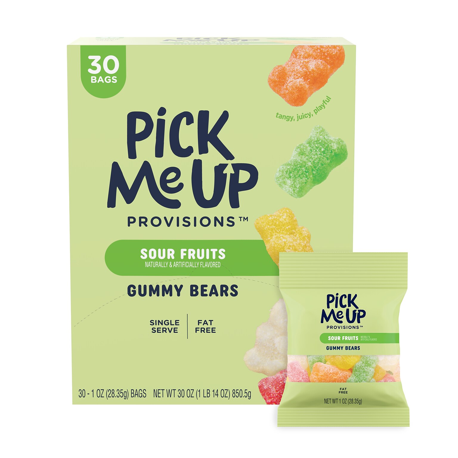Pick Me Up Provisions™ Sour Fruits Gummy Bears, 1 oz., 30 Bags/Box (PM63516)