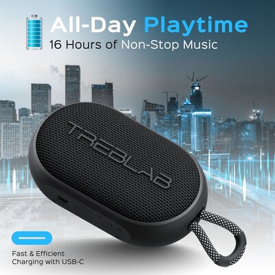TREBLAB HD-Go Ultra Portable Hand Held Speaker with Clip, Waterproof, Black