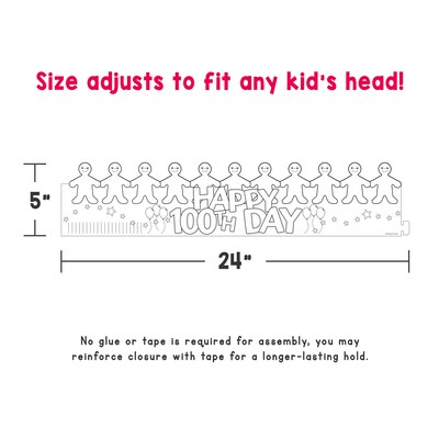 Hygloss Happy 100th Day Paper Crowns, 5" x  25", White, 24/Pack, 2 Packs/Bundle (HYG65266-2)