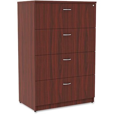 Lorell Essentials 4-Drawer Lateral File Cabinet, Letter/Legal Size, Lockable, 54.8H x 35.5W x 22D, Mahogany (LLR34386)