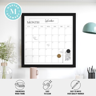 Martha Stewart Everette Magnetic Dry Erase Monthly Calendar Set, Engineered Wood Frame, 18" x 18" (BRPMMWP4545BK)