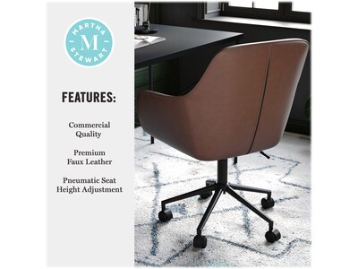 Martha Stewart Rayna Ergonomic Faux Leather Swivel Office Chair, Saddle Brown (CH2209216BRBK)