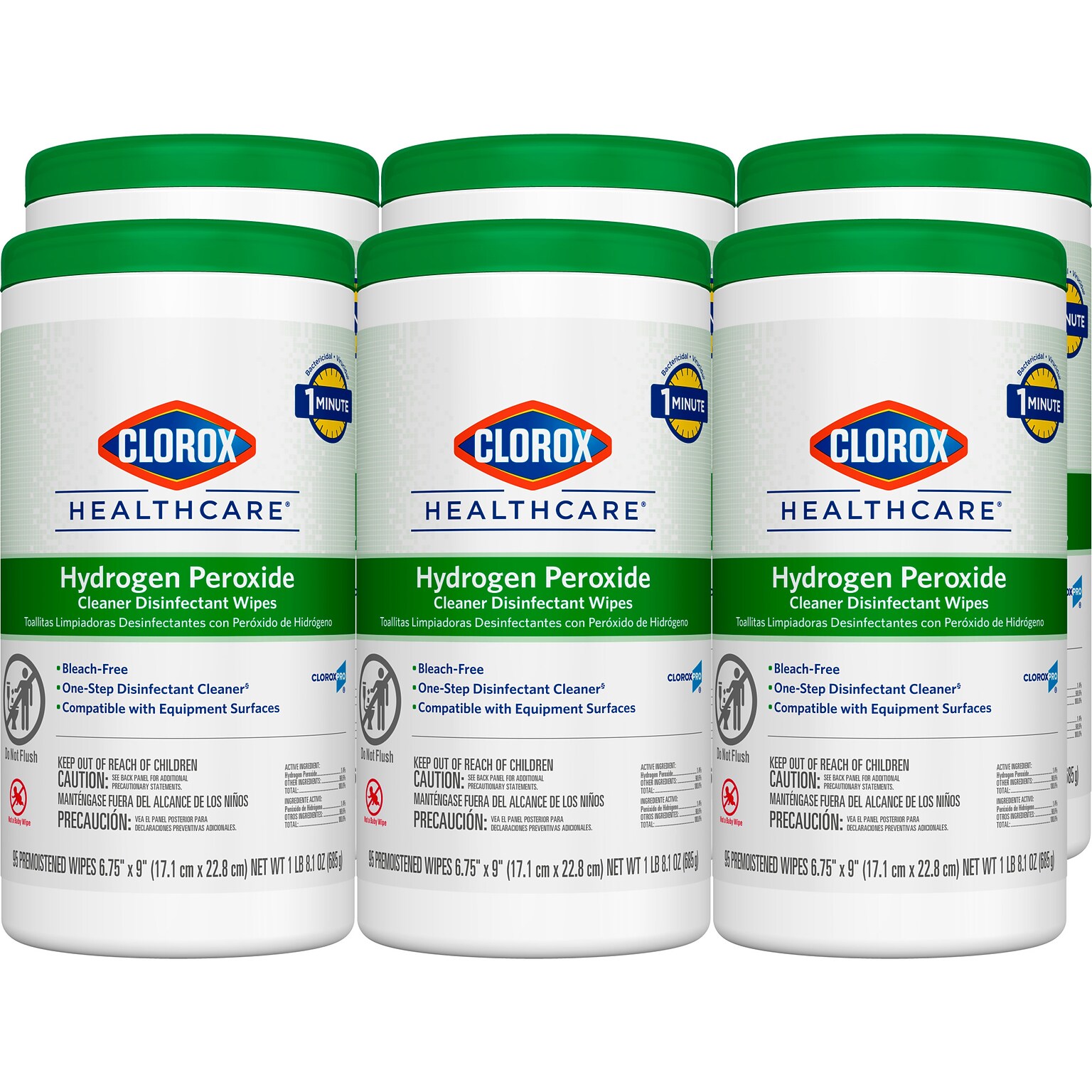 Clorox Healthcare Hydrogen Peroxide Cleaner Disinfectant Wipes, 95 Wipes/Container, 6/Carton (30824)