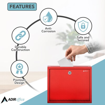AdirOffice Steel Multipurpose Interoffice Mailbox Drop Box, Large, Red (631-03-RED-PKG)