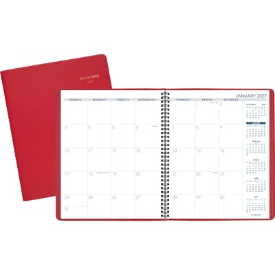 2027-2028 AT-A-GLANCE 9 x 11 Calendar Year Monthly Planner, Faux Leather Cover, Red (70-250-13-27)