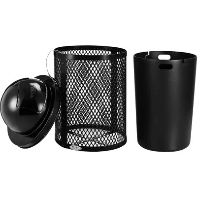 Global Industrial Outdoor Steel Diamond Trash Can w/ Dome Lid, 36 Gallon, Black (261948BK)