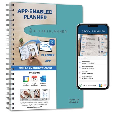 2027 Rocketbook Rocketplanner 9 x 11 Calendar Year Weekly & Monthly Planner, Plastic Cover (RKPL-CY27-8-TL)