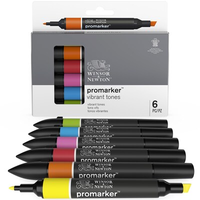 Winsor & Newton Promarker Dual-Tip Alcohol Based Marker, Vibrant Tones, 6/Pack (WNX0290110)