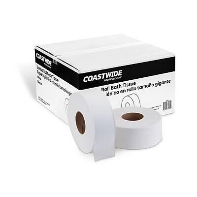 Coastwide Professional Jumbo Toilet Paper, 1-ply, White, 2000 ft./Roll, 12 Rolls/Carton