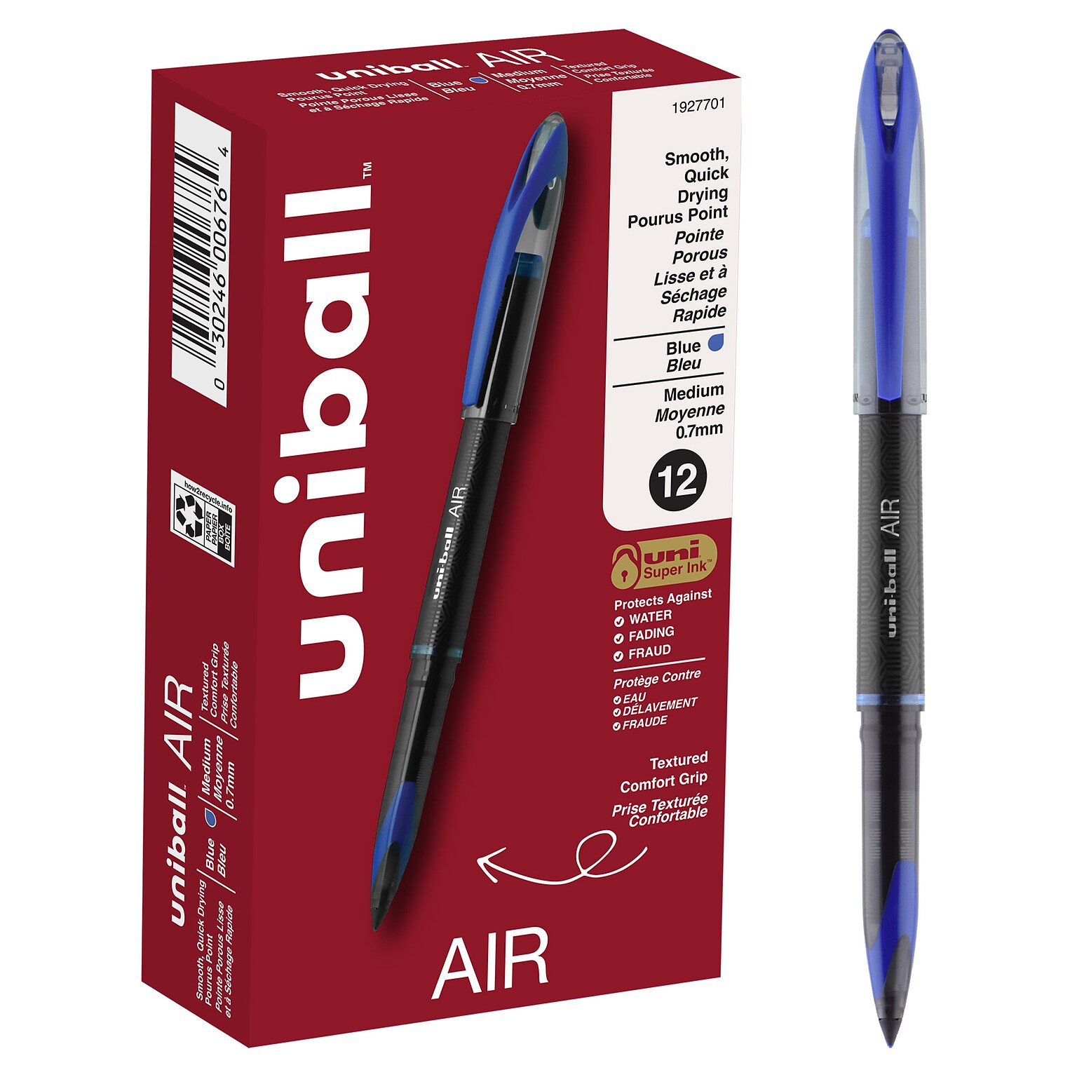 uni-ball AIR Porous Point Pens, Medium Point, 0.7mm, Blue Ink, 12/Pack (1927701)