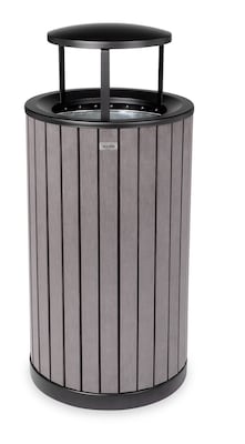 Alpine Industries Steel Outdoor Trash Can with Rain Bonnet Lid, 32 Gallon, Gray (ALP4400-01-GRY-RB)