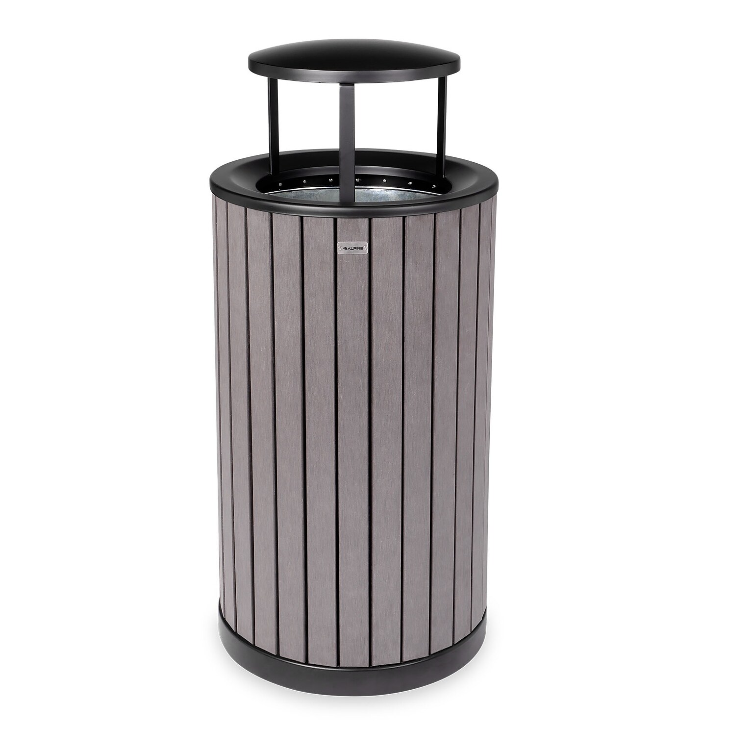 Alpine Industries Steel Outdoor Trash Can with Rain Bonnet Lid, 32 Gallon, Gray (ALP4400-01-GRY-RB)