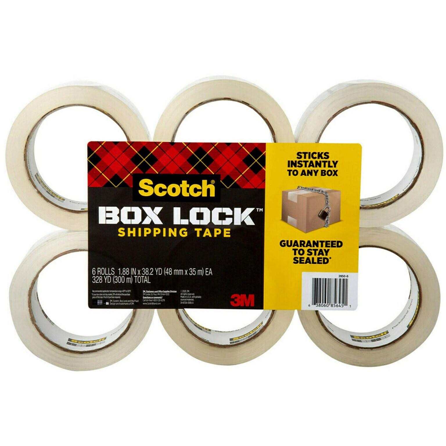 Scotch Shipping Packaging Tape, 1.88 in x 38.2 yds., 6 Pack (3950S-6)