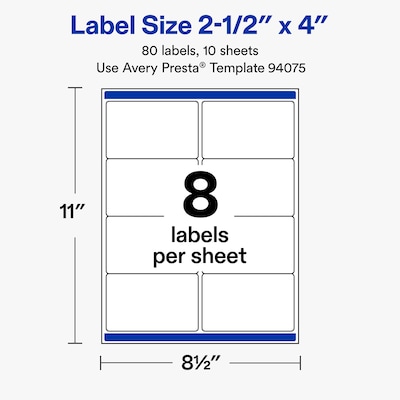 Avery Rectangle Laser/Inkjet Multipurpose Labels, Clear, 8 Labels/Sheet, 10 Sheets/Pack (19479311191)