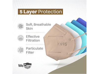 WeCare Disposable KN95 Face Masks, One Size, Assorted Earth Tones, 20/Pack, 3 Packs/Carton (TBN203258)