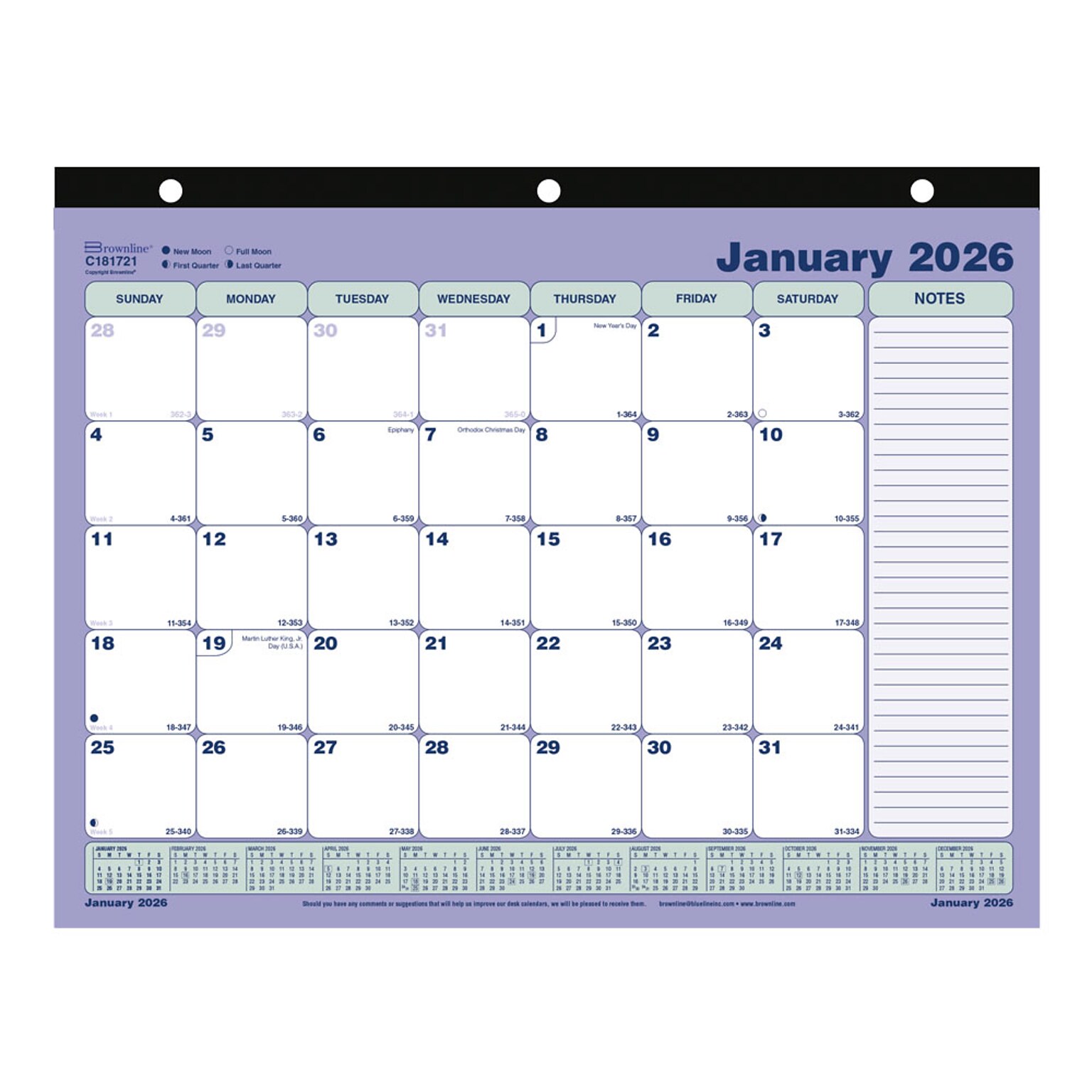 2026 Brownline 11 x 8.5 Monthly Desk or Wall Calendar, Blue/White (C181721)