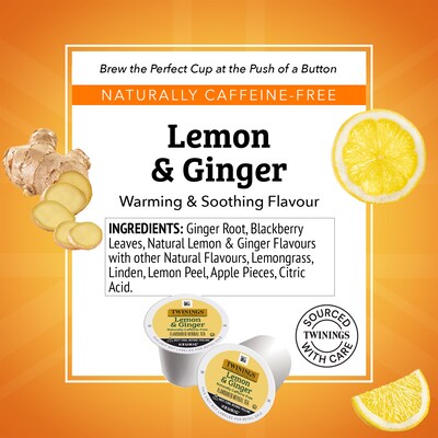 Twinings Lemon & Ginger Herbal Tea, Keurig® K-Cup® Pods, 24/Box (TNA89556)