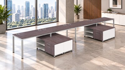 Boss Office Products Simple System 60"W Desk with Storage Cabinet, Driftwood, 4/Set (SGSD011-201)