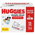 Huggies Simply Clean Unscented Baby Wipes, 64 Wipes/Pack, 11 Packs/Carton (53611)