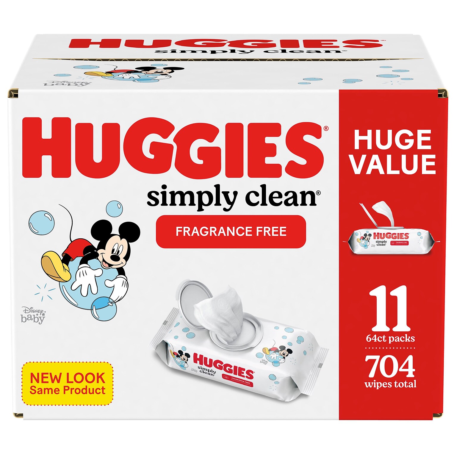 Huggies Simply Clean Unscented Baby Wipes, 64 Wipes/Pack, 11 Packs/Carton (53611)