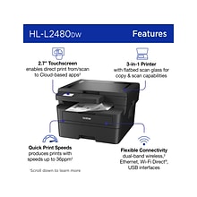 Brother HL-L2480DW Wireless Compact Multi-Function Laser Printer, Copy & Scan, Duplex, Refresh Subsc