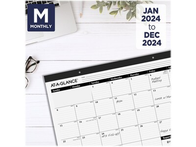 2024 AT-A-GLANCE 21.75" x 17" Monthly Desk Pad Calendar, White/Black (SK24-00-24)