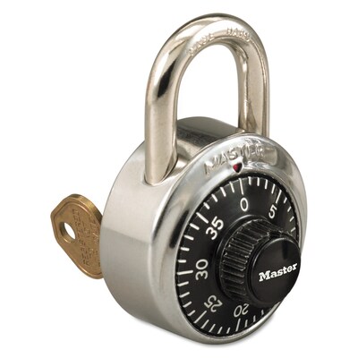 Master Lock® Combination Stainless Steel Padlock w/Key Cylinder, 1 7/8 Wide, Black/Silver (MLK1525)