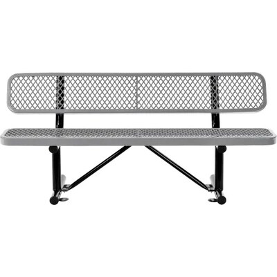 Global Industrial 6 Outdoor Steel Bench w/ Backrest, Expanded Metal, Gray (277154GY)
