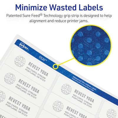 Avery Waterproof Laser Address Labels, 1" x 2-5/8", Matte White, 1,500 Labels/Box (5520)