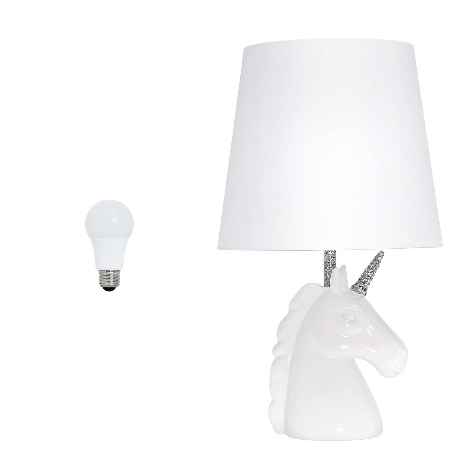 Creekwood Home Whimsilux 15.5 LED Table Lamp, White/Silver Glitter (CWT-2023-SL-LB)