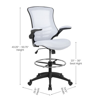 Flash Furniture Mesh Ergonomic Drafting Chair with Adjustable Foot Ring and Lumbar Support, White (BLX5MDWH)