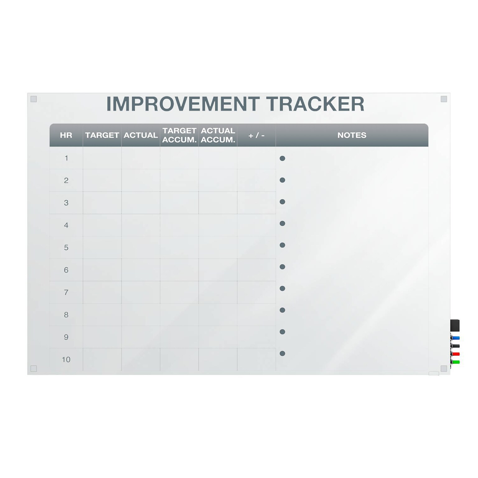 Ghent Manufacturing Harmony Glassboard, Round Corners, Improvement Tracker 2, Non-Magnetic, 3H x 4W (GRPHMYRN03V-34)