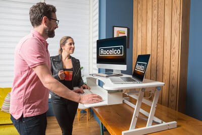 Rocelco 37.5" Height Adjustable Standing Desk Converter, Sit Stand Up Retractable Keyboard Riser, White (R DADRW)