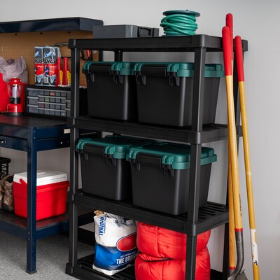 Iris Heavy Duty 30 Qt. Storage Bin with Latching Lid, Plastic, Black, 4/Pack (500343)