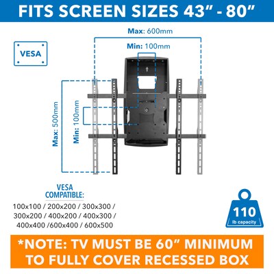 Mount-It! Motorized Fireplace TV Mount with Recessed Base, Fits 42" to 80" TVs, Holds 110 lbs., Black (MI-302)