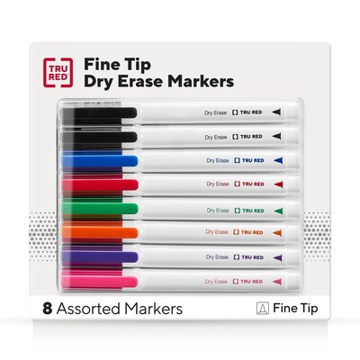 TRU RED™ Dry Erase Markers, Fine Tip, Assorted, 8/Pack (TR61443/TR56881)