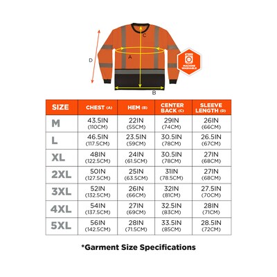 Ergodyne GloWear 8371BK High Visibility Long Sleeve Black Bottom T-Shirt, ANSI Type R Class 3, Orange, 4XL (22308)