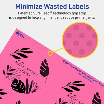 Avery Laser/Inkjet Round Multipurpose Labels, 3" Dia., Bright Pink, 240/Pack (94513)